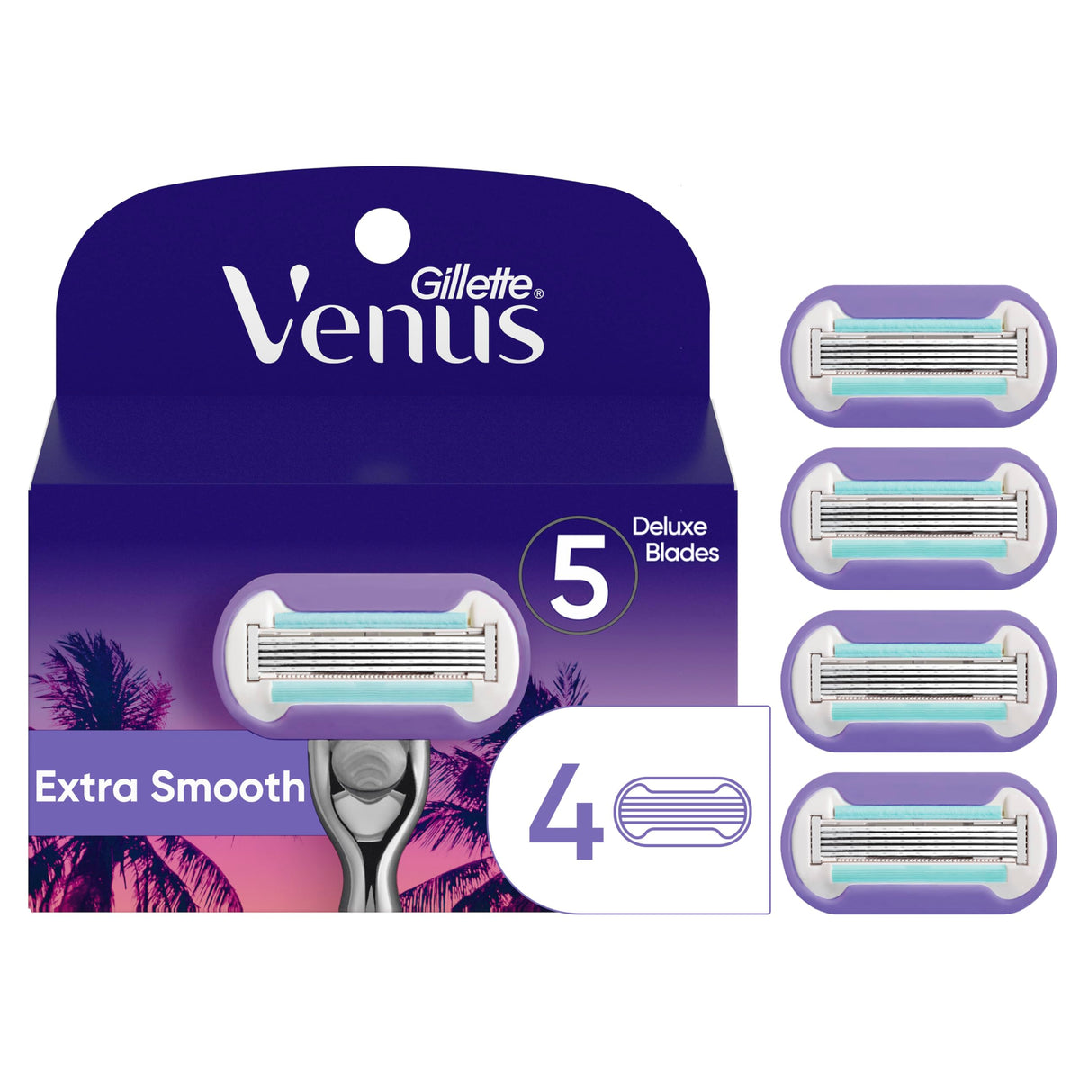 Gillette Venus Miami Midnight Extra Smooth Women's Razor Blade Refills, 4 Refills