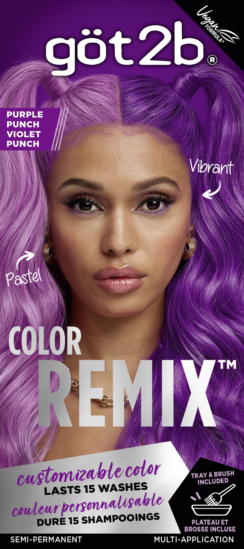 Got2b Color Remix, Customizable Semi-Permanent Hair Color, Purple Punch 094, 1 Pack/50 ml