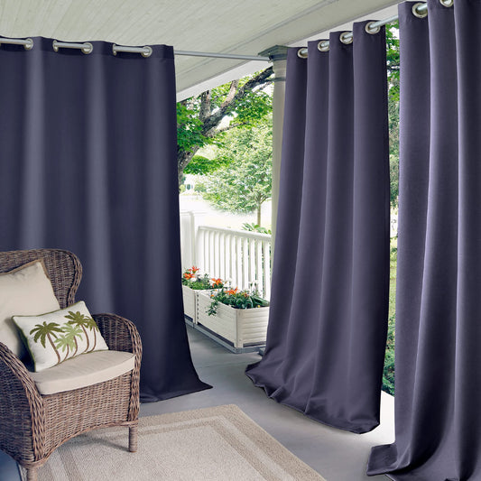 Elrene Home Fashions Solid Grommet Outdoor Curtain Window, 52"x108", Blue