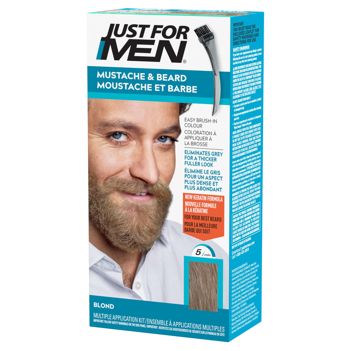 Just For Men Mustache & Beard, Beard Dye for Men with Brush Included for Easy Application, With Biotin Aloe and Coconut Oil for Healthy Facial Hair, Blond, M-10 (1 Count)