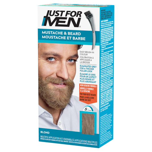 Just For Men Mustache & Beard, Beard Dye for Men with Brush Included for Easy Application, With Biotin Aloe and Coconut Oil for Healthy Facial Hair, Blond, M-10 (1 Count)