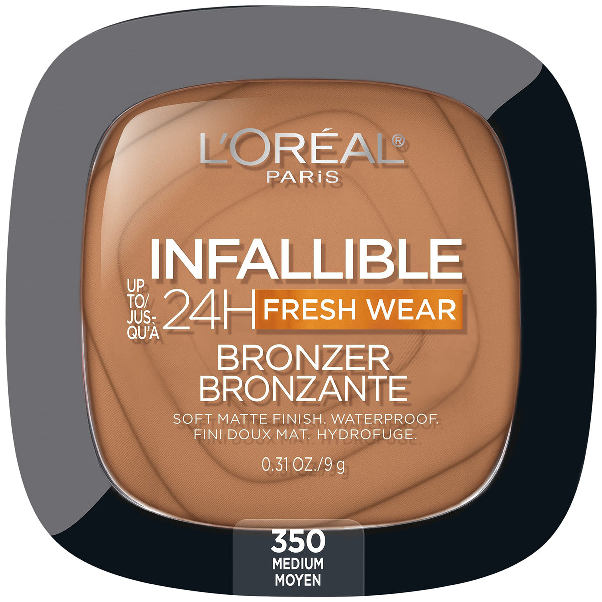 L’Oréal Paris Infallible Up to 24H Fresh Wear Bronzer, Longwear Soft Matte Finish, Waterproof & Heatproof, 350 Medium, 0.31 oz