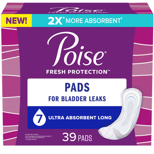 Poise Incontinence Pads for Women/Bladder Leakage Pads/Bladder Control Pads, 7 Drop, Ultra Absorbency, Long Length, 39 Count