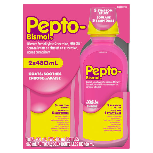Pepto Bismol Liquid, Upset Stomach Relief, Diarrhea Relief, Heartburn, Nausea, Indigestion, Upset Stomach, Original Flavor, Pack of 2, 480mL each