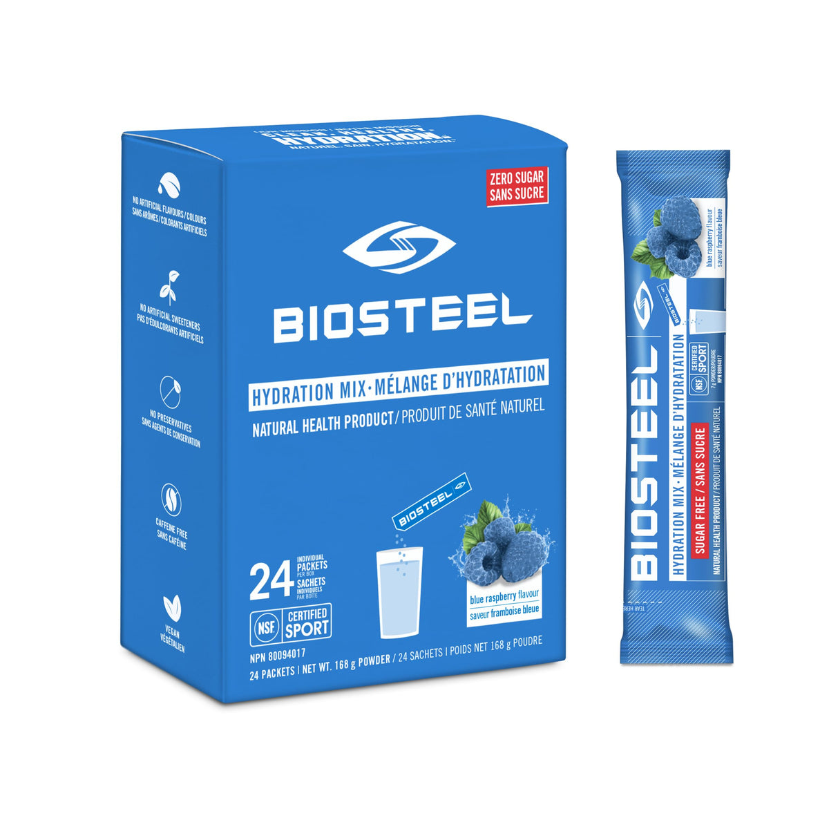 BioSteel Electrolyte Hydration Mix | Canadian Made | Blue Raspberry | Zero Sugar, No Artificial Flavours | 24 Single Serving Packets