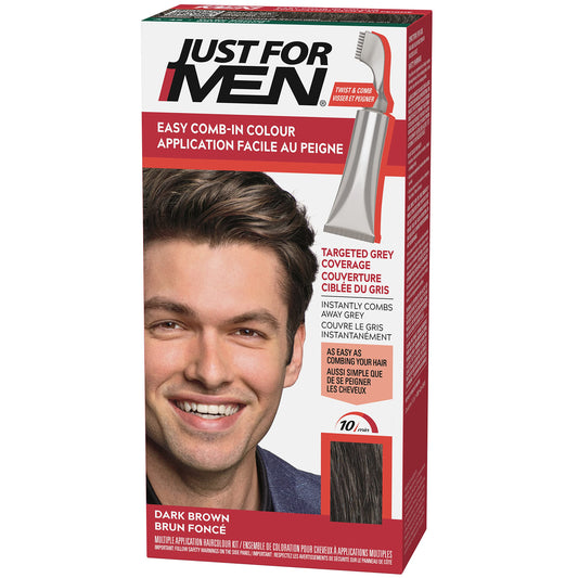 Just For Men Easy Comb-In Hair Color for Men, Easy No Mix Application with Comb Applicator - Dark Brown, A-45, Pack of 1
