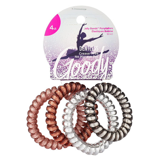 Goody Icy Holiday Coils, 4 Count, Assorted Colors, Dentless & Crease-Free Jelly Bands Ponytailers, No Snagging or Pulling, Hair Accessories for Women, Men, Boys & Girls All Hair Types