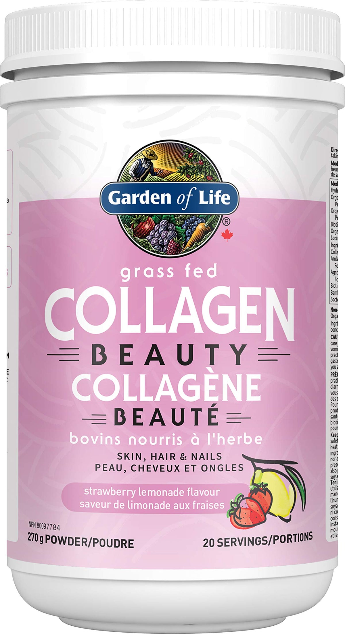 Hydrolyzed, Grass Fed Collagen Beauty for Skin, Hair & Nails | 12g Collagen Per Serving | Strawberry Lemonade Flavour | Contains Biotin, Silicon & Vitamin C | Paleo Certified, Non-GMO Verified, Gluten Free Certified, & Keto Certified