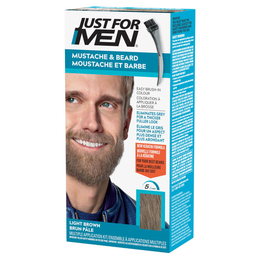 Just For Men Mustache & Beard, Beard Dye for Men with Brush Included for Easy Application, With Biotin Aloe and Coconut Oil for Healthy Facial Hair, Real Black, M-55 (1 Count)