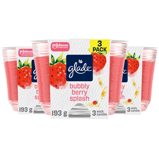 Glade Scented Candle, Bubbly Berry Splash, 3-Wick Candle, Air Freshener Infused with Essential Oils for Home Fragrance, 3 Count