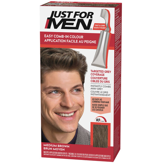 Just For Men Easy Comb-In Hair Color for Men, Easy No Mix Application with Comb Applicator - Medium Brown, A-35, Pack of 3
