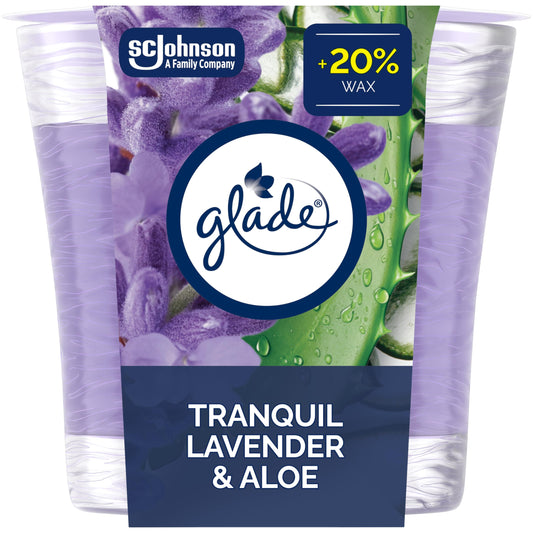 Glade Scented Candle, Tranquil Lavender & Aloe, Air Freshener Infused with Essential Oils, 1-Wick Candle, 1 Count (Packaging May Vary)