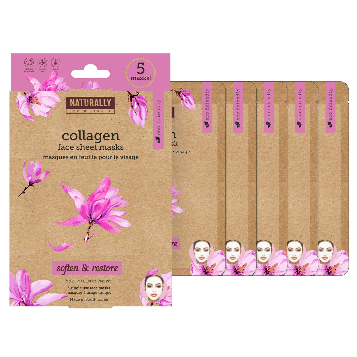 Naturally Restoring Collagen Infused Sheet Masks, 5 Masks Included