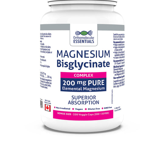 Orthomolecular Essentials – Magnesium Bisglycinate Complex 200mg, 250 Vegan Capsules (250-Day Supply) – Elemental Magnesium for Sleep, Bone Health & Nerve Function – Non-GMO & Gluten-Free
