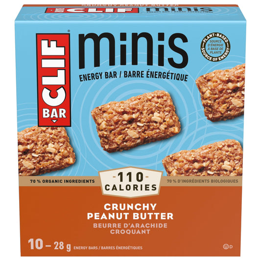 CLIF BAR, Minis Crunchy Peanut Butter Energy Bar, 70% Organic Ingredients, No Artificial Flavours, 28 g (Pack of 10)