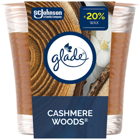 Glade Scented Candle, Cashmere Woods, 1-Wick Candle, Air Freshener Infused with Essential Oils for Home Fragrance, 1 Count (Packaging May Vary)