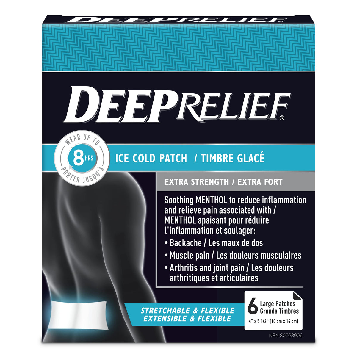 Deep Relief Extra Strength Ice Cold Pain Relief Patch, Reduces Inflammation, Relieve Backache and Muscle Pain, 6 count, (Pack of 1)