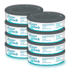 Diaper Lock Refills for Diaper Genie Pails | 240 Count (8-Pack) | Compatible with All Diaper Genie Complete, Expressions, Essentials, Elite and Quick Caddy Pails