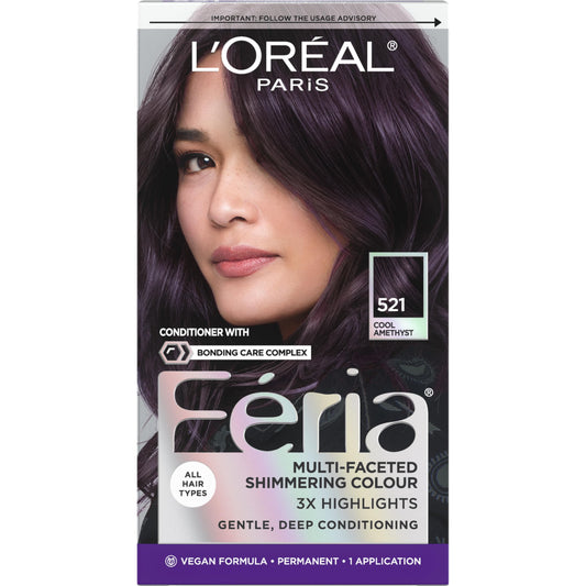 L’Oréal Paris Feria Multi-Faceted Shimmering Permanent Hair Dye, 521 Medium Cool Iridescent Brown, Permanent Hair Color for Long Lasting Hair Dye with Bonding Complex Conditioner, Pack of 1 (Packaging May Vary)