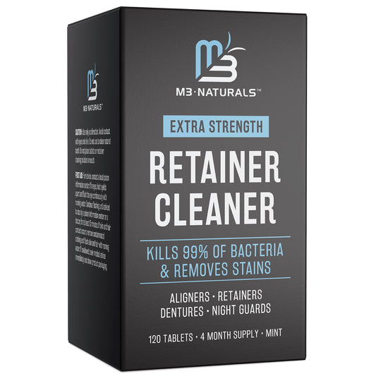 Retainer Cleanser Tablets Invisalign Cleaner, Removes Odors Discoloration Stains and Plaque 4 Month Supply Denture Cleansers Retainers Mouth Guards Denture Bath Mint by M3 Naturals
