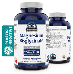 Magnesium Bisglycinate Complex, 200mg Pure Elemental Magnesium, 150 Veg Caps, 150-Day Supply, Superior Absorption, Supports Relaxation, Sleep, Muscle & Bone Health, Proudly Canadian, Plastic Negative
