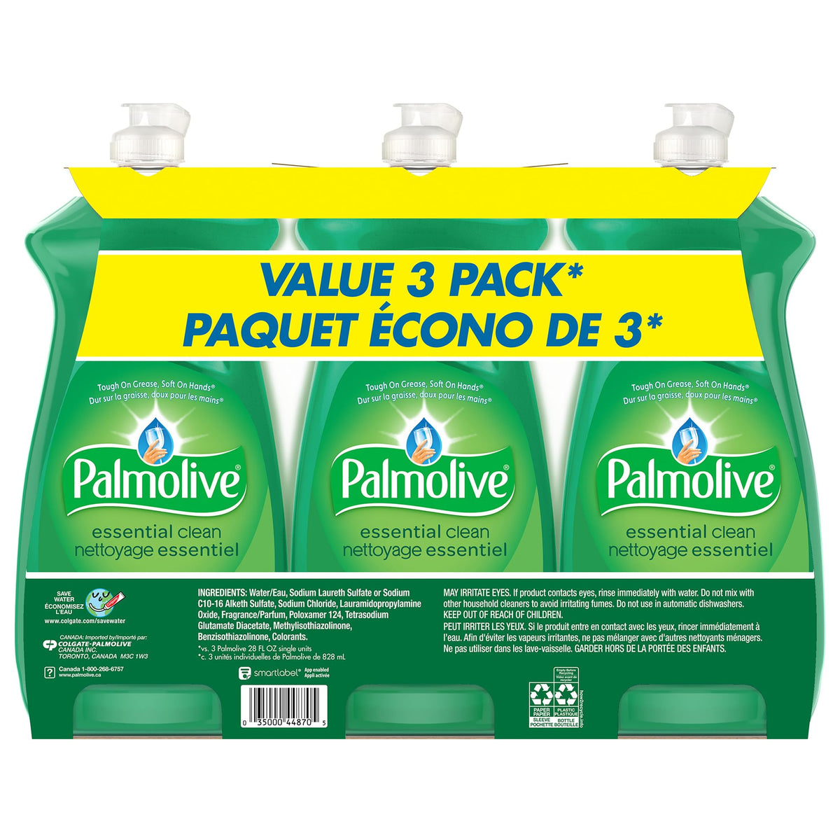 Palmolive Essential Clean Dish Soap, Original Scent 828ml (Triple Pack) - Biodegradable, Phosphate & Residue-Free Liquid Dish Soap - Removes Grease & Grimes from Dishes