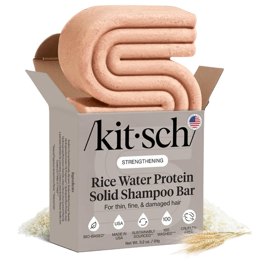 Kitsch Rice Water Shampoo Bar for Hair Growth – Strengthening Hair Shampoo for Men and Women – Reduce Breakage, Boosts Shine – Paraben, Silicone & Sulfate-Free, Vegan Hair Care - Made in USA, 3.2 oz
