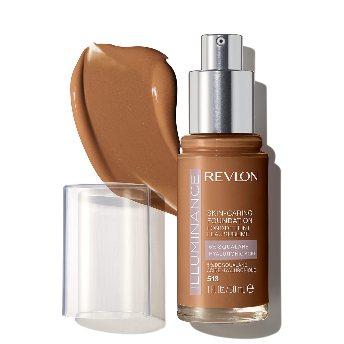Revlon Illuminance Skin-Caring Liquid Foundation, Hyaluronic Acid, Hydrating and Nourishing Formula with Medium Coverage, 513 Brown Suede 1 fl oz/ 30ml (Pack of 1)
