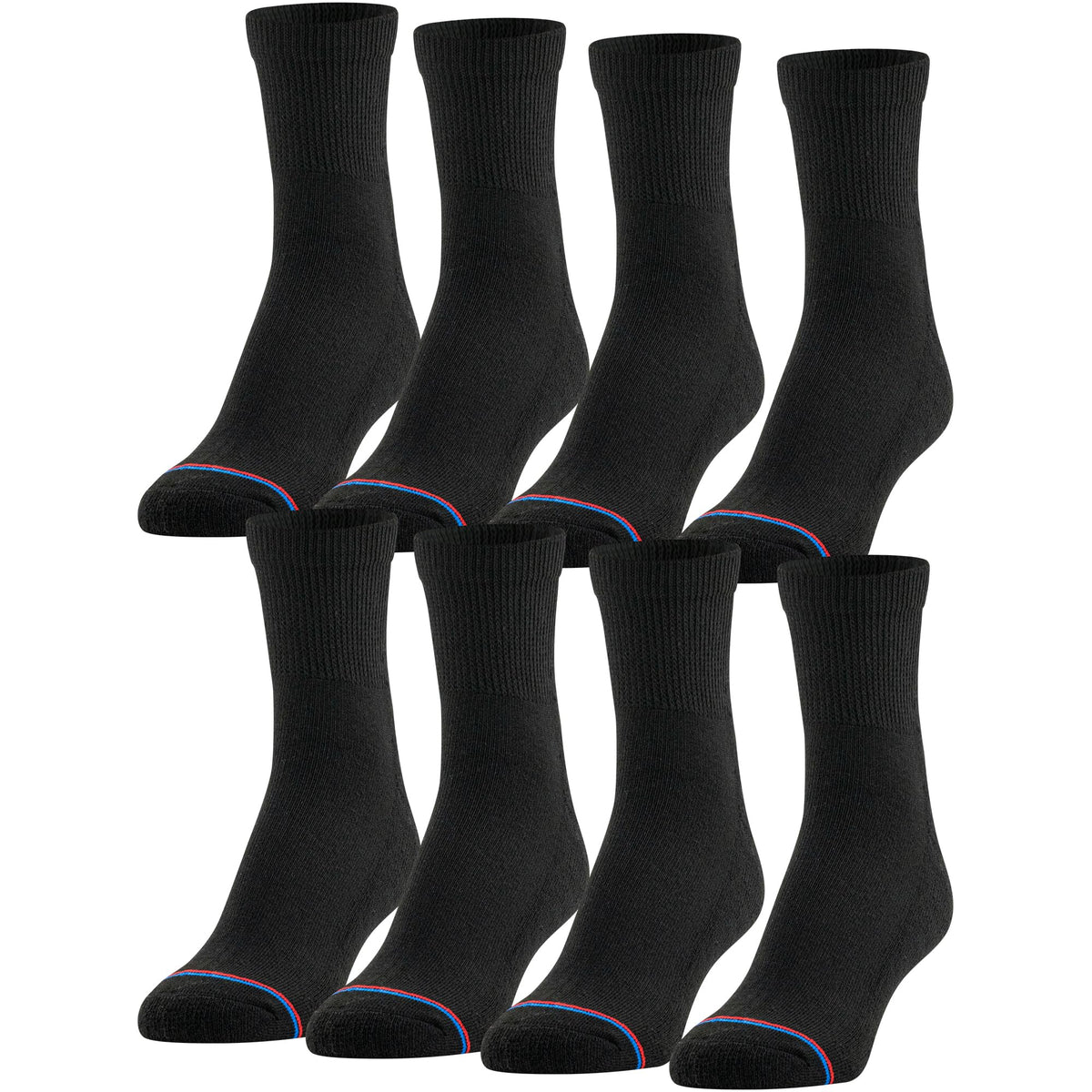 MediPEDS Men's 8 Pack Diabetic Quarter Socks with Non-Binding Top, Black, Shoe Size: 6-9