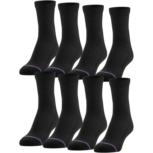 MediPEDS Men's 8 Pack Diabetic Quarter Socks with Non-Binding Top, Black, Shoe Size: 6-9