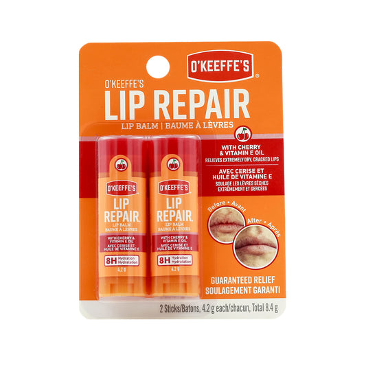 O'Keeffe's Lip Repair Balm, Ultra Hydrating Cherry, Relieves Dry Cracked Lips, All-Day Moisture, Stick, Pack of 2