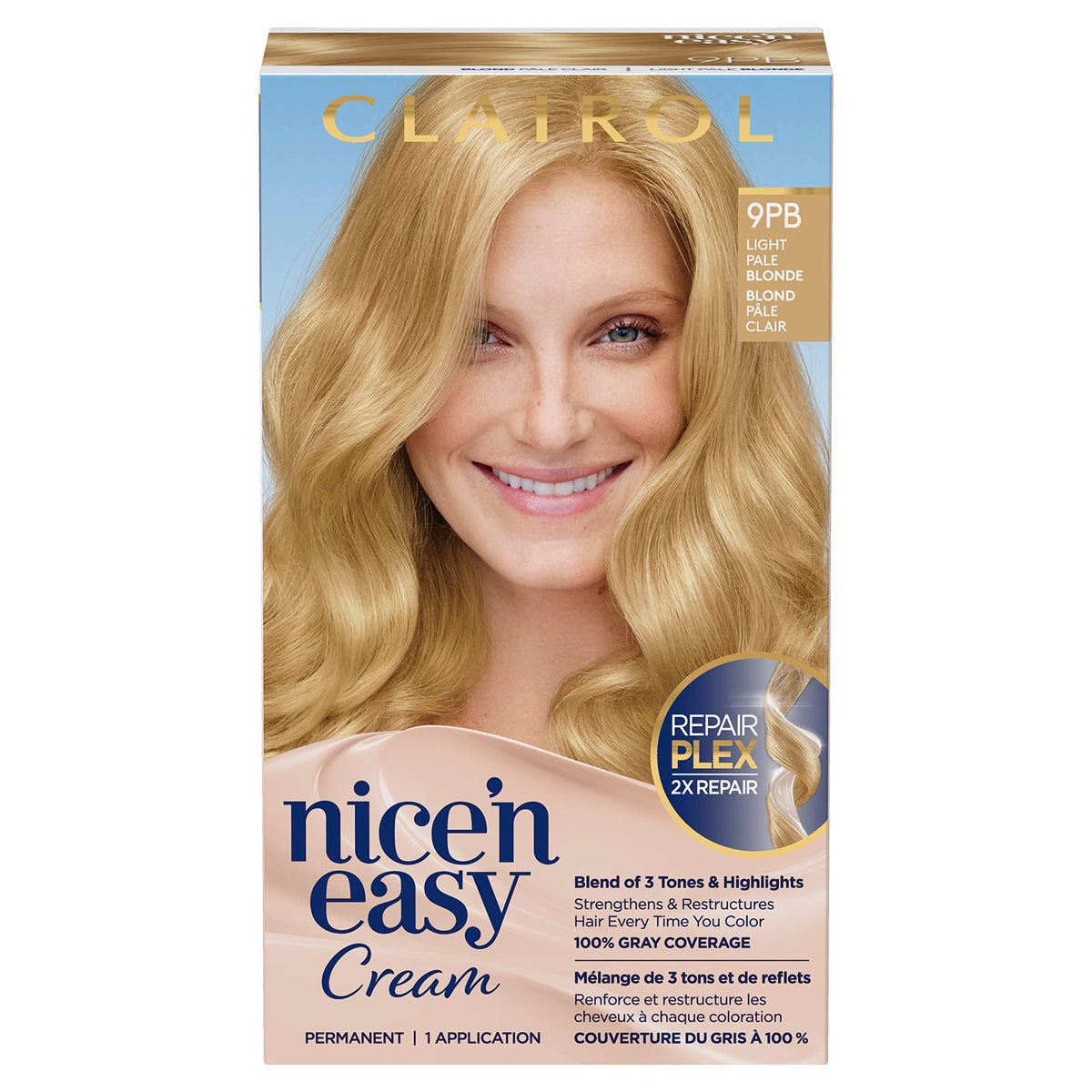 Clairol Nice'n Easy Permanent Hair Dye, 9PB Light Pale Blonde Hair Color, Pack of 1