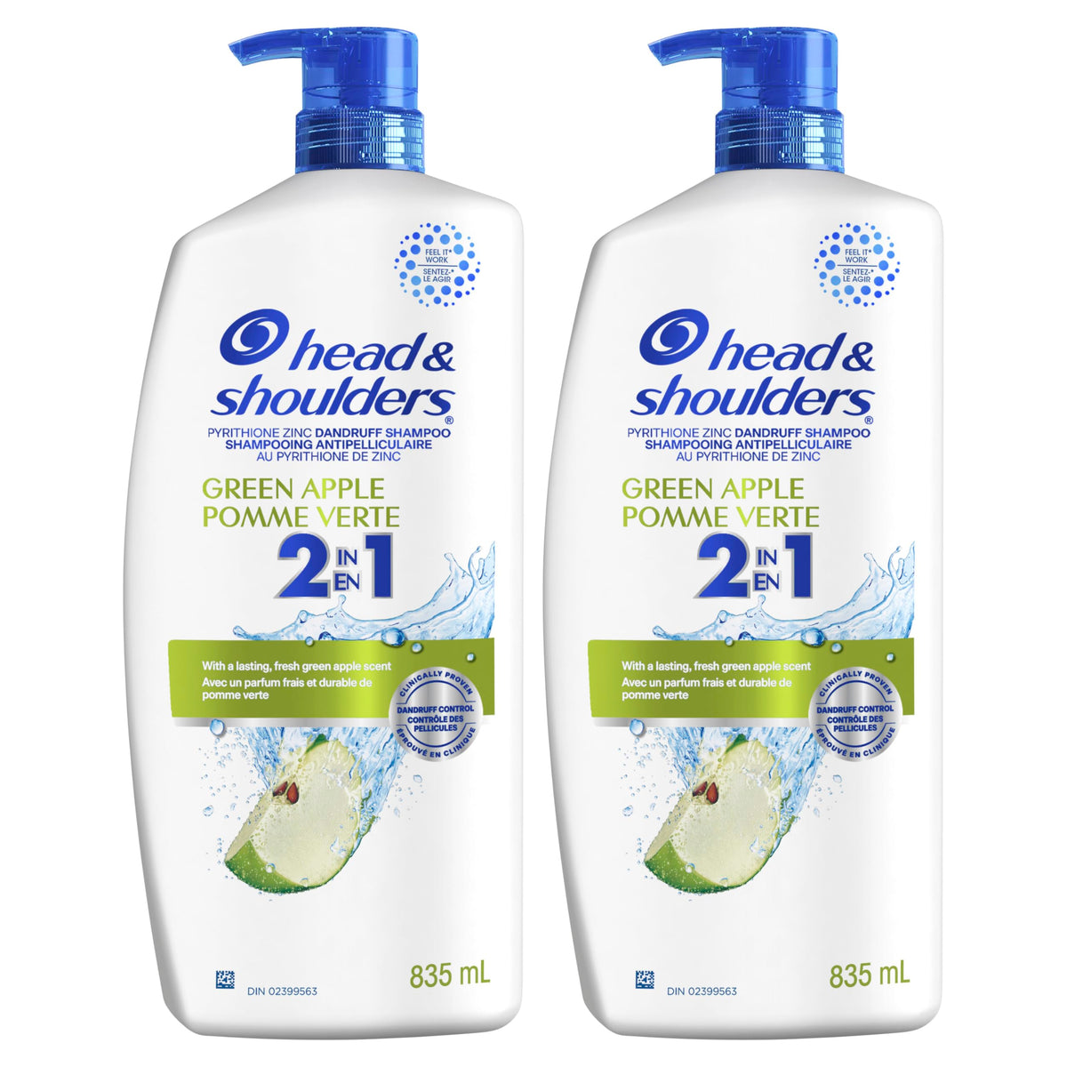 Head & Shoulders Green Apple 2-in-1 Anti-Dandruff Shampoo + Conditioner, Twin Pack, 1.67 L Total (835 mL Each)