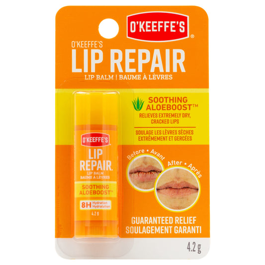 O'Keeffe's Lip Repair Balm, 8 Hour Hydration, Citrus Infused with Aloeboost, Soothes Dry Cracked Lips, 0.15 oz, Pack of 1