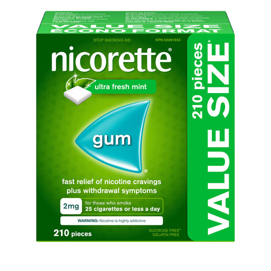 Nicorette Nicotine Gum, Quit Smoking and Smoking Cessation Aid, Ultra Fresh Mint, 2mg, 210 pieces