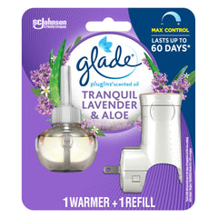 Glade PlugIns Air Freshener Oil Refill Kit, Scented and Essential Oils for Home and Bathroom, Tranquil Lavender & Aloe, 1 Warmer + 1 Refill