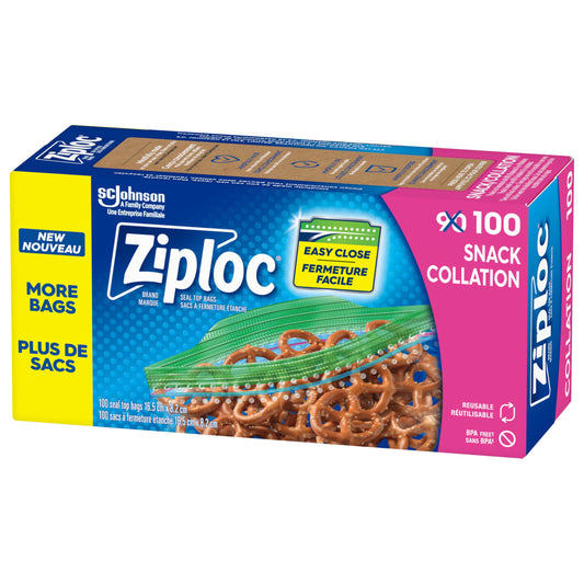 Ziploc® Brand Snack Bags with EasyGuide™ Texture, Grip ’n Seal Technology™, 100 Count