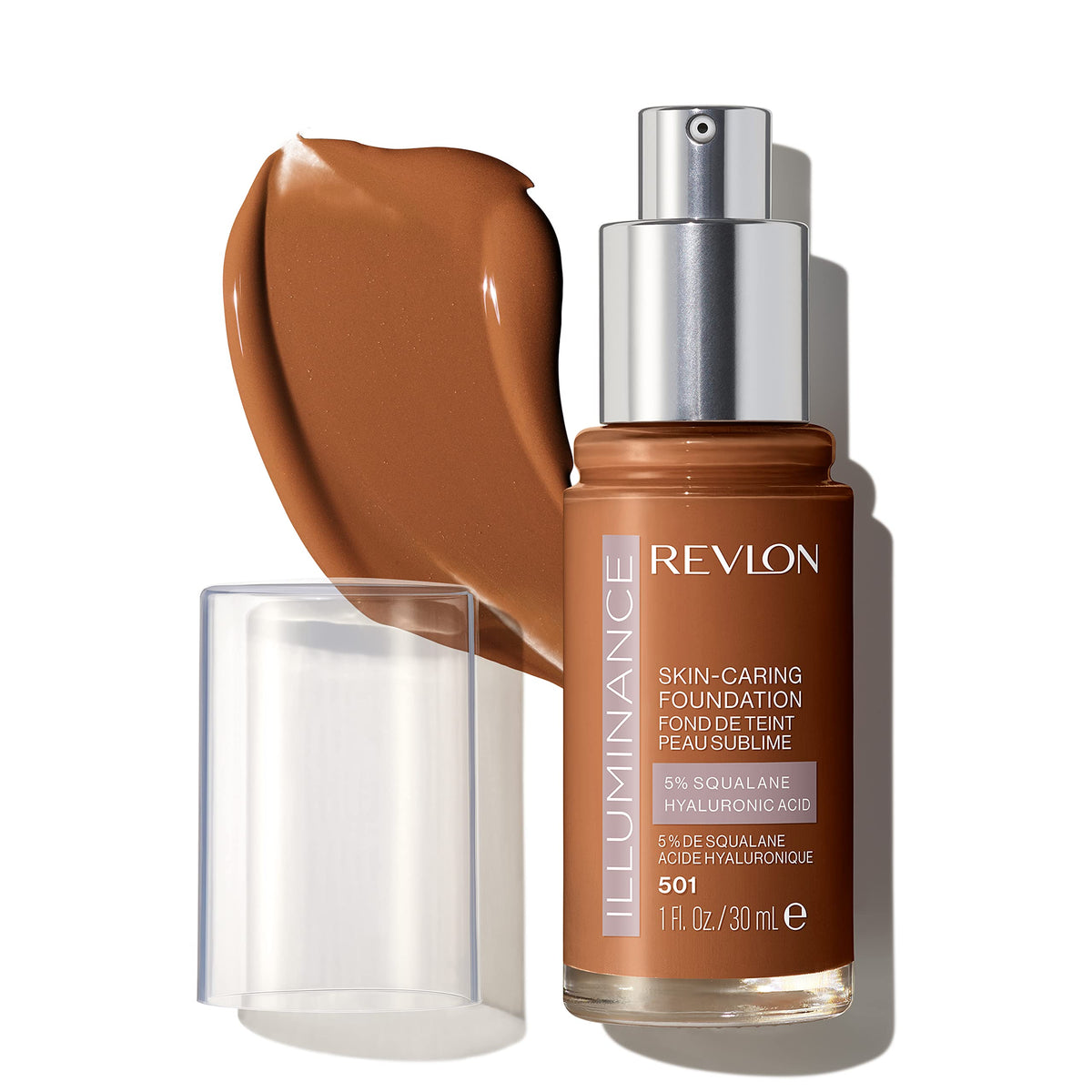 Revlon Illuminance Skin-Caring Liquid Foundation, Hyaluronic Acid, Hydrating and Nourishing Formula with Medium Coverage, 501 Toasted Caramel 1 fl oz/ 30ml (Pack of 1)