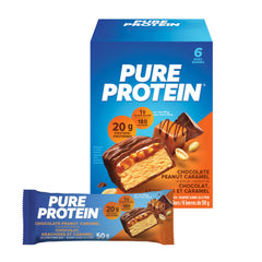 Pure Protein Bars - Nutritious, Gluten Free bar, made with Whey protein blend - low sugar, protein snack. Deliciously satisfying. Made in Canada, Chocolate Peanut Caramel (Pack of 6)