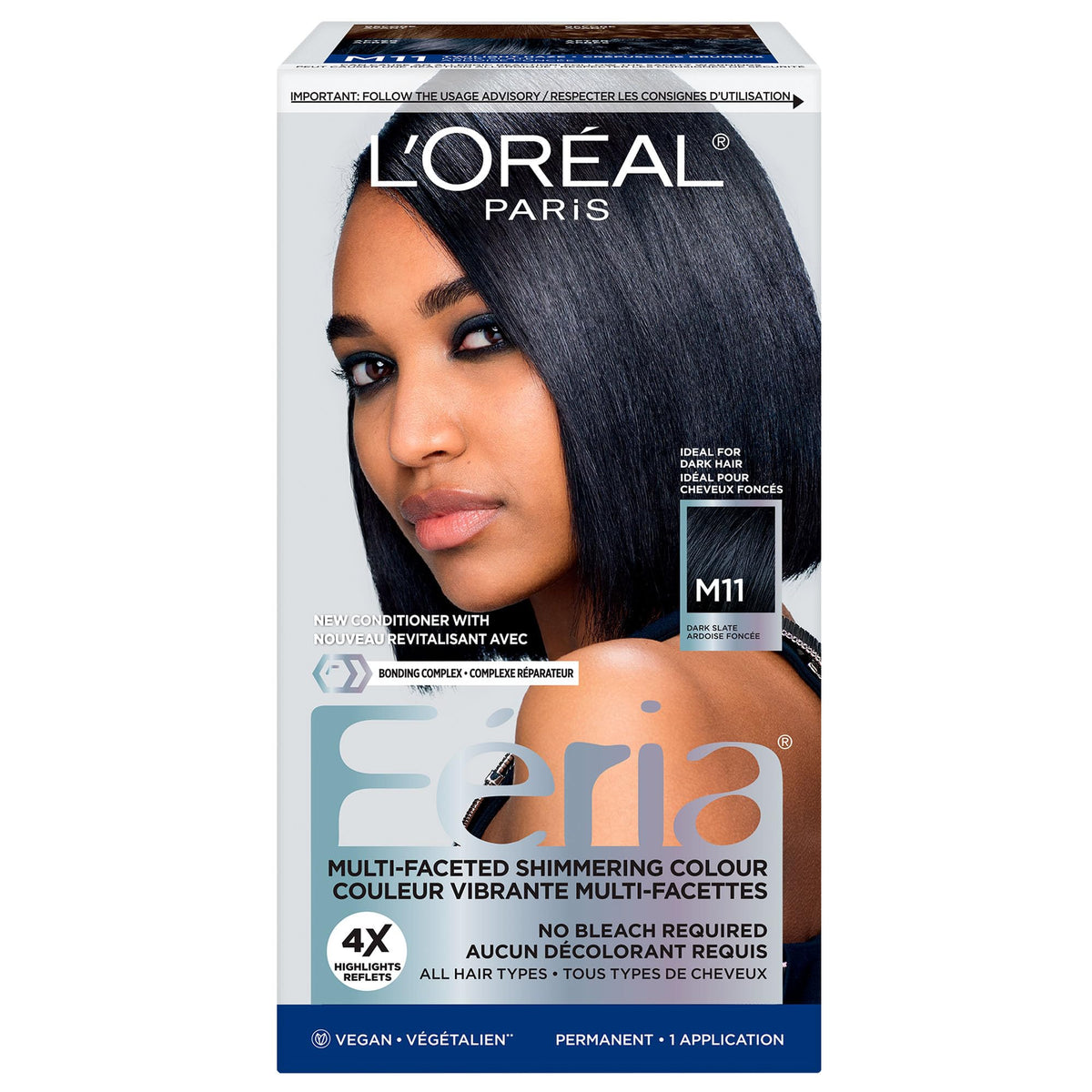 L'OREAL PARIS FERIA MULTI-FACETED SHIMMERING PERMANENT HAIR COLOR, M11 DARK SLATE, HAIR DYE WITH CONDITIONING OILS, PACK OF 1