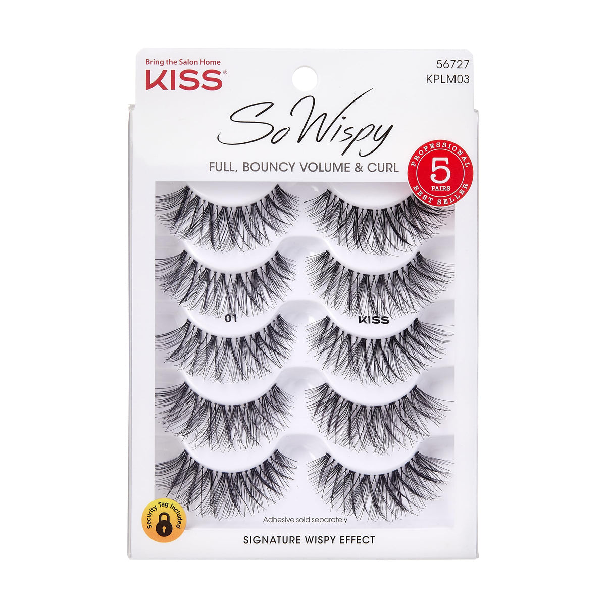 KISS So Wispy False Eyelashes Multipack #01, Full Bouncy Volume & Curl, Signature Wispy Effect, Quality Synthetic, Crisscross Pattern, Cruelty Free, Reusable and contact lens friendly, 5 Pairs