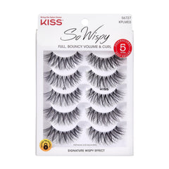 KISS So Wispy False Eyelashes Multipack #01, Full Bouncy Volume & Curl, Signature Wispy Effect, Quality Synthetic, Crisscross Pattern, Cruelty Free, Reusable and contact lens friendly, 5 Pairs