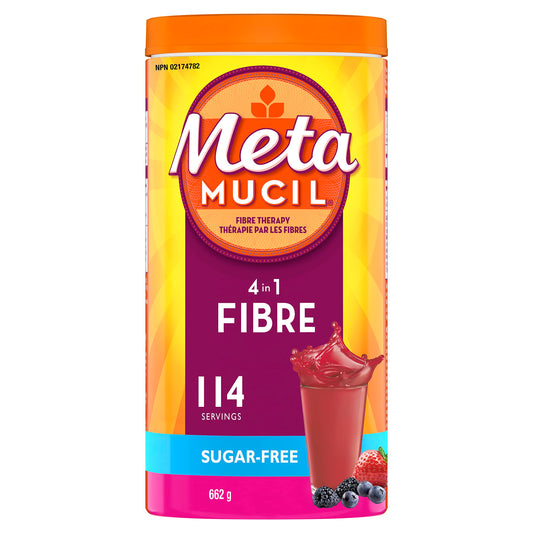 Metamucil, Daily Psyllium Husk Powder Supplement, Sugar-Free, 4-in-1 Fibre for Digestive Health, Berry Smooth Flavored Drink, 114 Servings