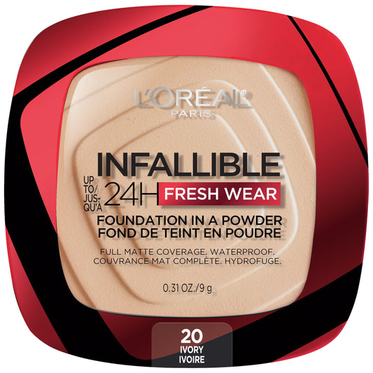 L’Oréal Paris Infallible 24H Fresh Wear In A Powder Foundation, Waterproof Matte Finish, Ivory 20, 9g