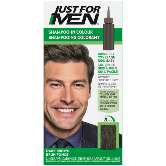 Just For Men Shampoo-In Color, Hair Color for Men with Keratin and Vitamin E for Stronger Hair - Dark Brown, H-45, Pack of 1
