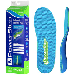 Powerstep Insoles, Pinnacle Breeze Arch Pain Relief Insole, Breathable Fabric, Arch Support Orthotic For Women and Men, Blue/Green, Men's 16+