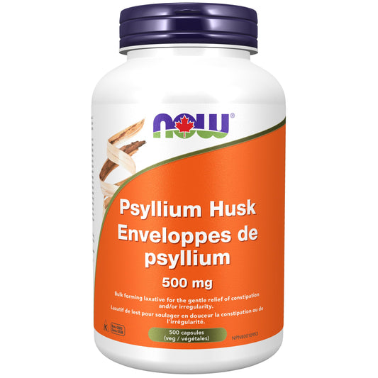 NOW Supplements, Psyllium Husk Caps 500 mg, Natural Soluble Fibre, Intestinal Health*, 500 Veg Capsules
