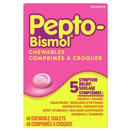 Pepto Bismol Chewables, Upset Stomach Relief, Diarrhea Relief, Heartburn, Nausea, Indigestion, Upset Stomach, Original Flavour, 48 Count