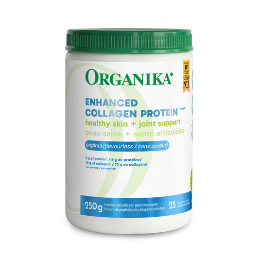 Organika Canadian-Made Enhanced Collagen Powder - for Healthy Hair, Skin, Nails, and Joints. Hydrolyzed Protein Peptides for Better Absorption- Grass-Fed, Non-GMO- Unflavoured- 250g