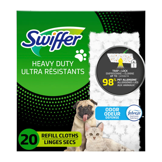 Swiffer Sweeper Pet Heavy Duty Dry Multi-Surface Cloth Refills for Floor Sweeping and Cleaning, Febreze Freshness, 20 Count